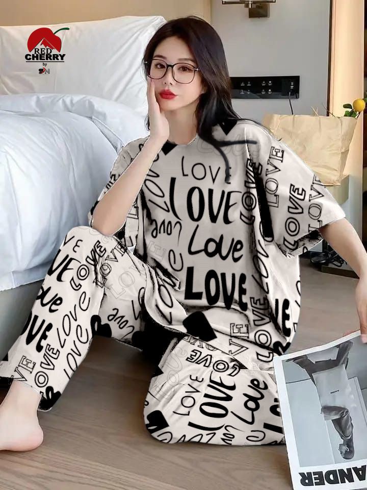 Gray Love Printed Night Suit