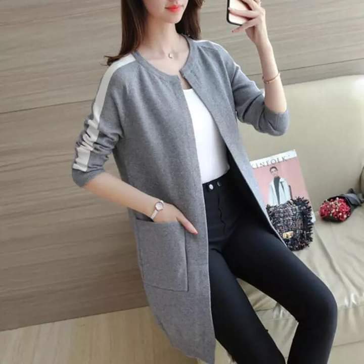 Stripe Style Fleece Coat Gray