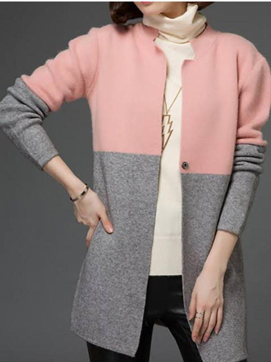 Long Fleece Coat Double Shaded Pink & Gray