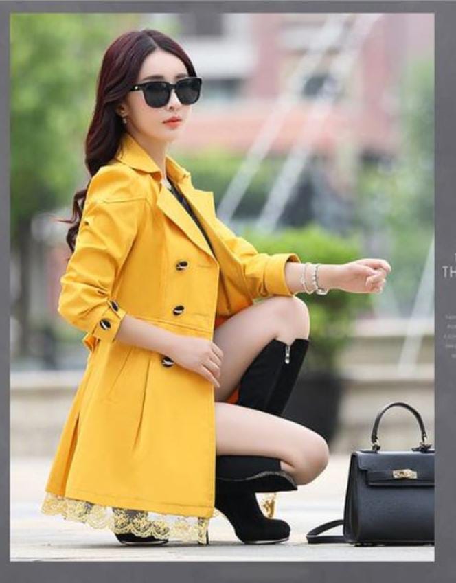 Women's Lace Trim Trench Coat Yellow