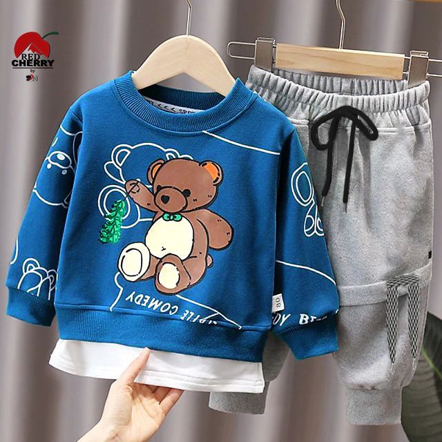 Bear Printed Track Suit Kids Blue & Gray