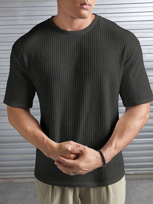 Waffle Knitted Drop shoulder T-Shirt Man Gray