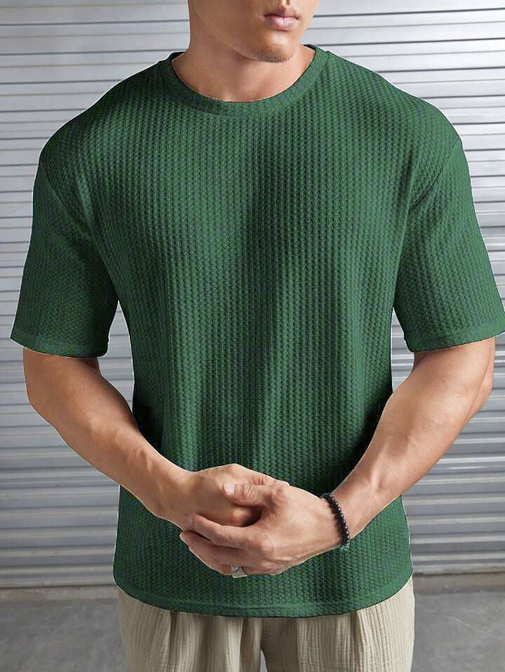 Waffle Knitted Drop shoulder T-Shirt Man Green