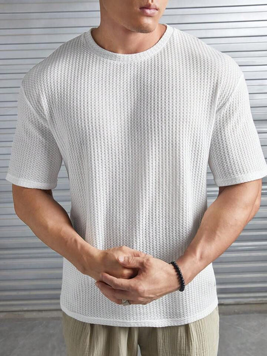 Waffle Knitted Drop shoulder T-Shirt Man White