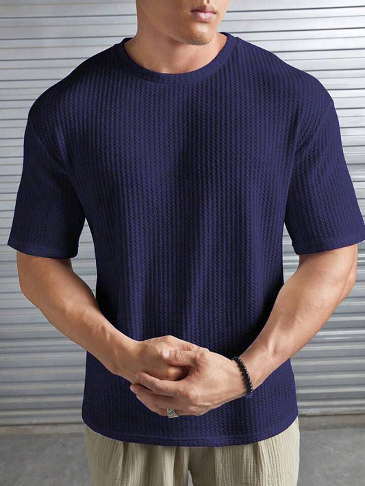 Waffle Knitted Drop shoulder T-Shirt Man Blue