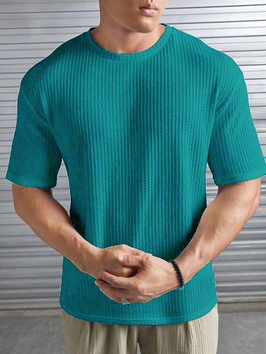 Waffle Knitted Drop shoulder T-Shirt Man Sea Green