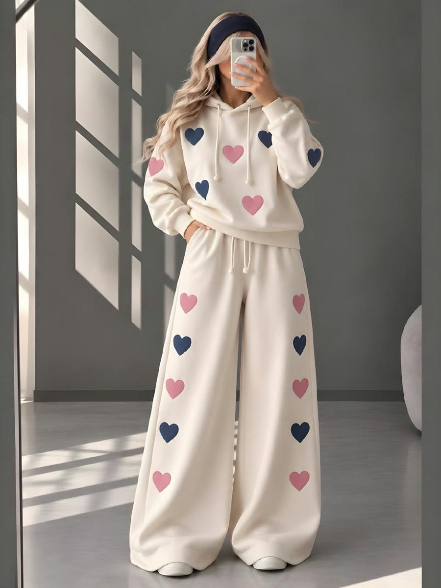 Fleece Co-oards Set Heart Printed OF-White