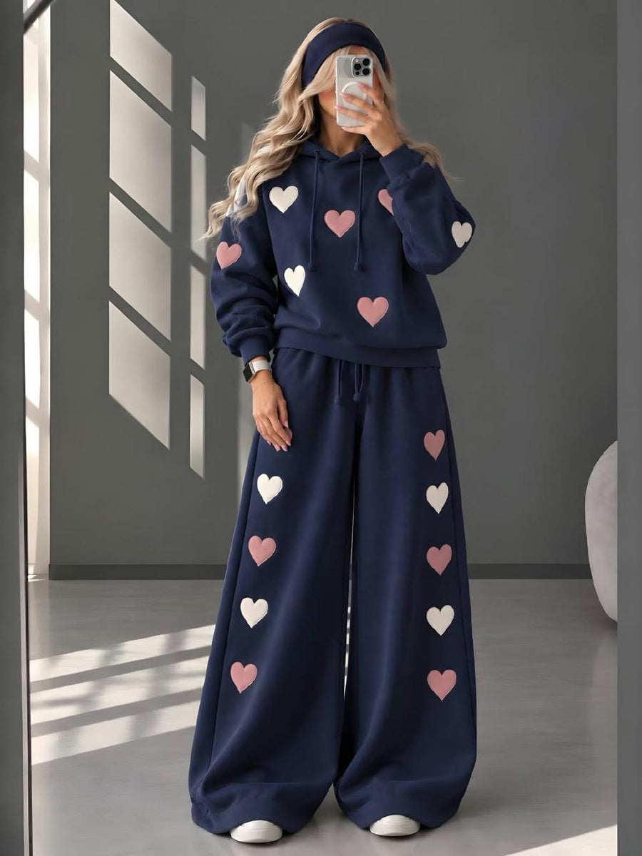 Fleece Co-oards Set Heart Printed NavyBlue