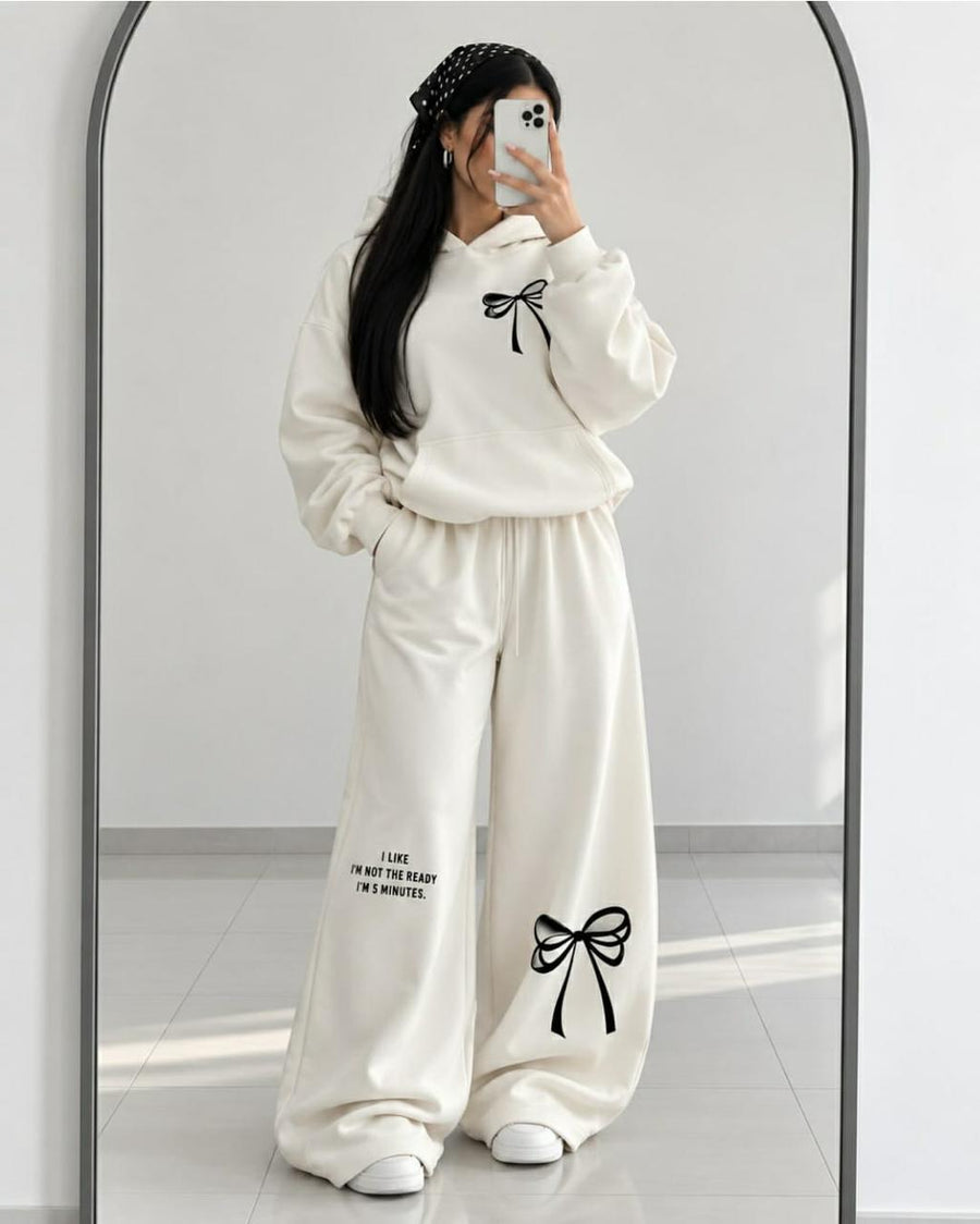 Fleece Co-oards Set Bow Printed White