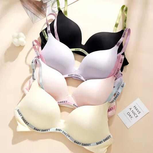 High Quality Light Padded Non Wired Sweet Babe Letter Straps T-Shirt Bra