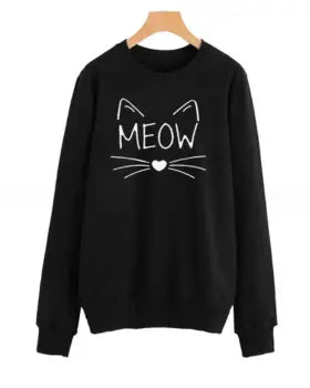 Black Meow Printed Sweatshirt For Women