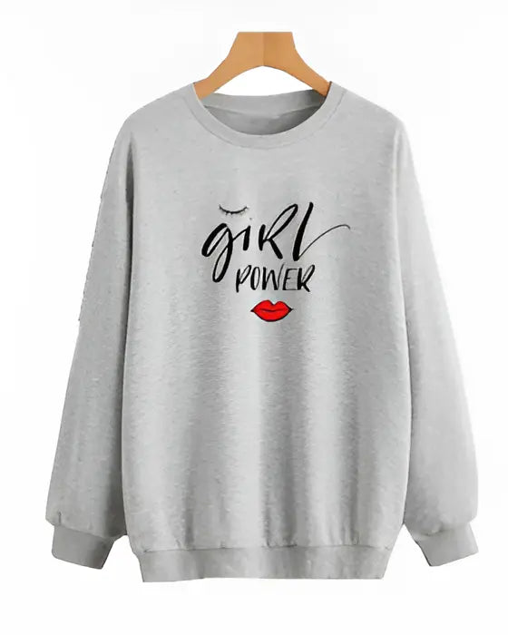 Grey Girl Power Printed Sweatshirt For Women