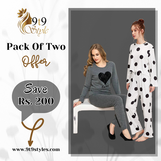 Pack Of Two Printed Pajama Night Suit Set 1