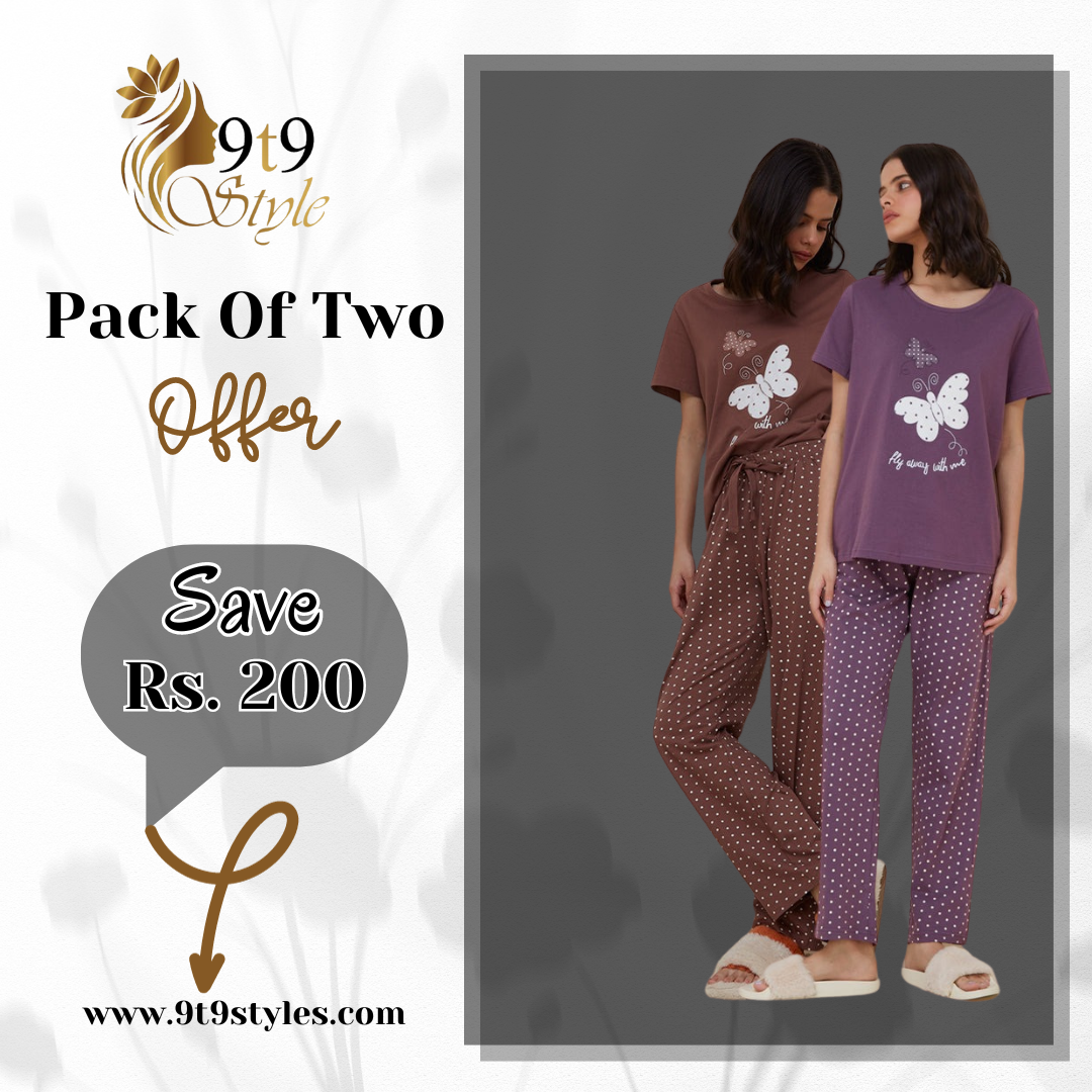 Pack Of Two Printed Pajama Night Suit Set 2