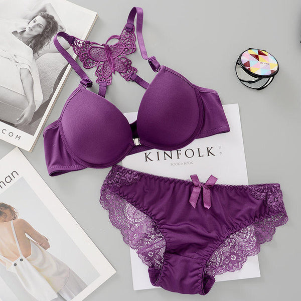 Front Open Butterfly Back Push Up Bra & Panty Set 288