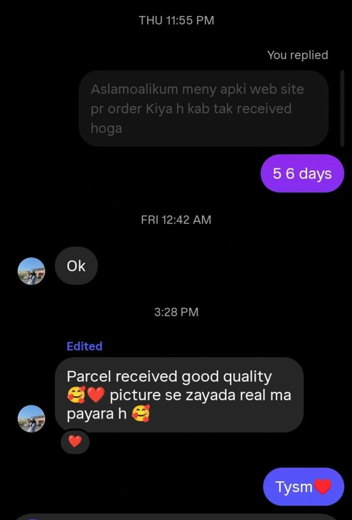 Customer WhatsApp message about their Bella Vista order