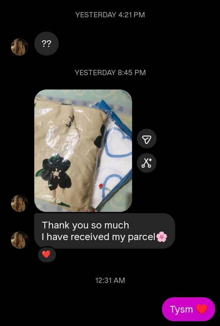 Customer WhatsApp message about their Bella Vista order