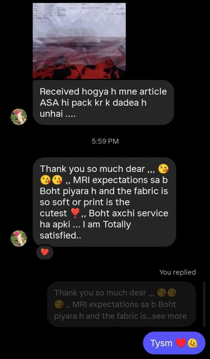 Customer WhatsApp message about their Bella Vista order