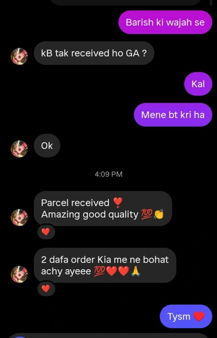Customer WhatsApp message about their Bella Vista order