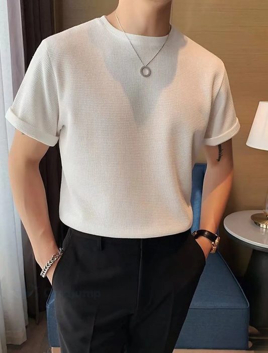 Waffle Knitted White Tee