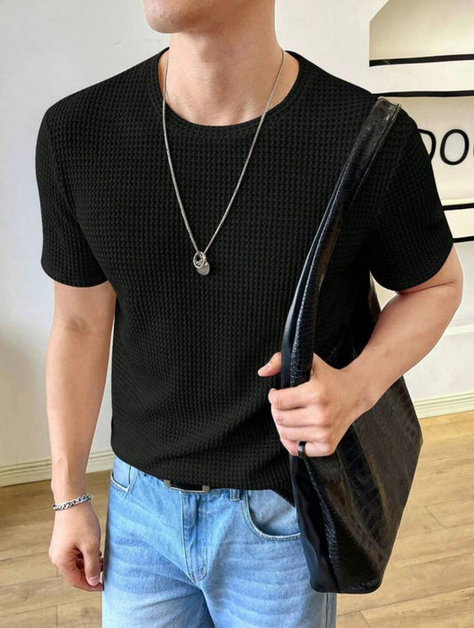 Waffle Knitted Black Tee