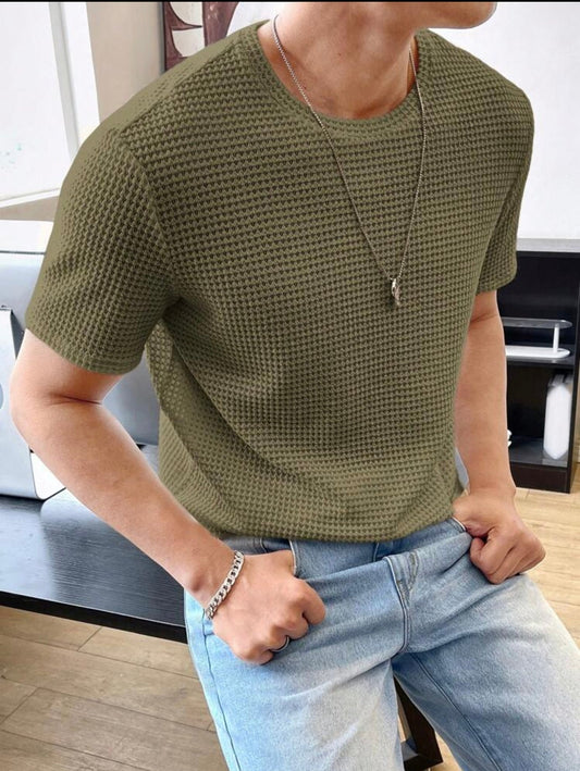 Waffle Knitted Olive Green Tee