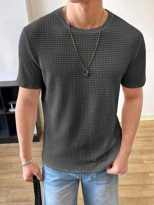 Waffle Knitted Charcoal Grey Tee