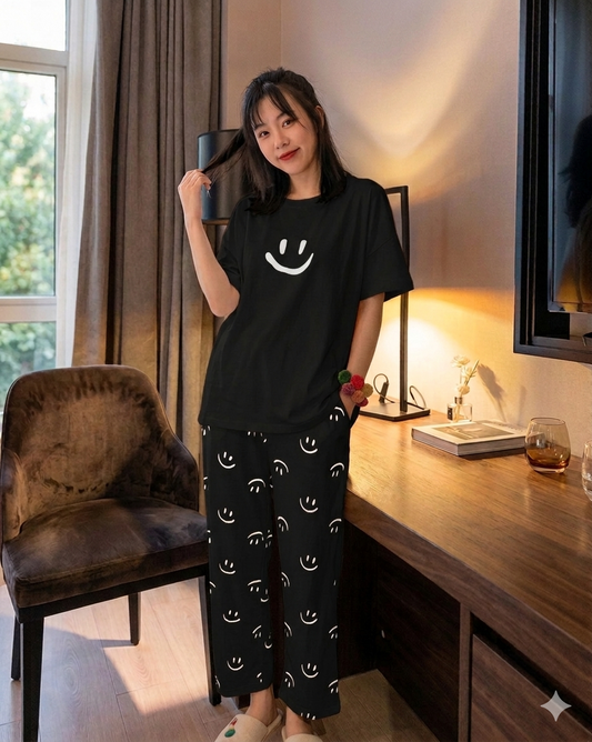 Black Smile Printed Night Suit