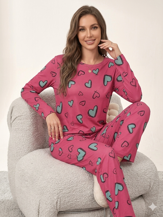 Heart Pattern Printed Night Suit